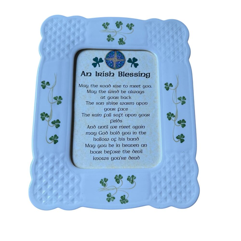 Donegal Ireland Parian China Cream Colored Green Shamrock Frame For 5x7" Photo